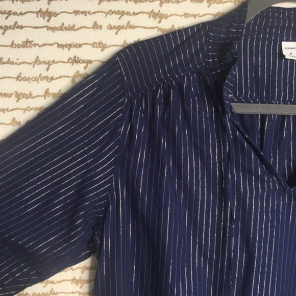 Old Navy Size Medium Navy Silver Thread Striped Swing Blouse - Picture 2 of 7